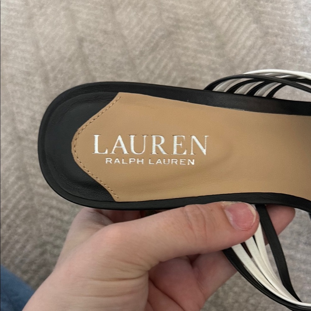 Lauren Ralph Lauren Black & White Strappy Slide Sandals - Picture 6 of 6
